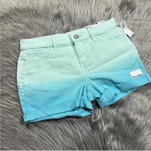 Old Navy Girls Teal Dip Dye Cuffed Shorts Size 14 Mid Length